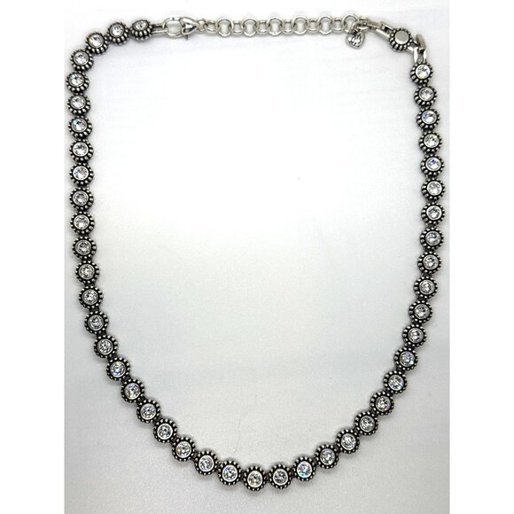 Brighton Twinkle Line Silver Tone Necklace Clear Crystal Disc Stations Pouch - Picture 2 of 10